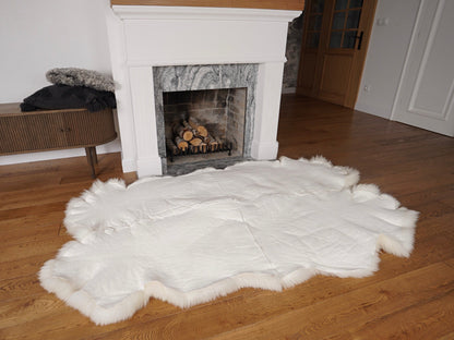 GIANT RUG FOUR sheepskin  White Throw Genuine leather Sheep Skin Decorative rug White comfy, cozy, Natural very thic!