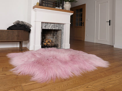 GIANT SHEEPSKIN Triple XXL Pink Throw Genuine leather Sheep Skin 64" x 46" Decorative rug Natural comfy,cozy, hair is very thick, shiny !