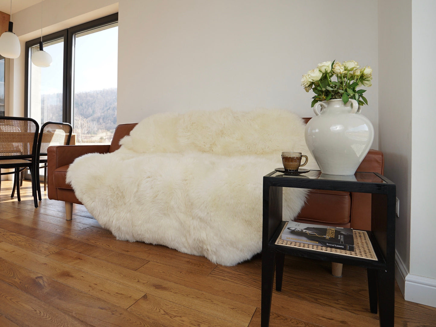 GIANT SHEEPSKIN Round White Throw Genuine leather Sheep Skin 74" Decorative Amazing Genuine Natural Round Sheepskin Rug - Thick Creamy