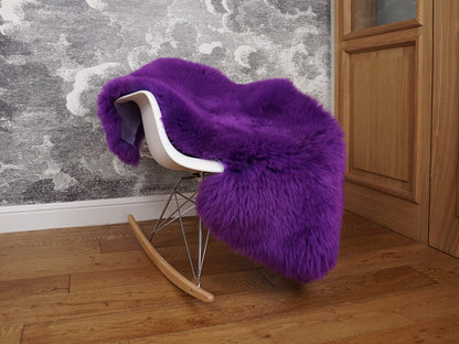 SHEEPSKIN  Violet  Throw Genuine leather Sheep Skin Dyed Decorative rug  comfy, cozy, hair is very thick, shiny !