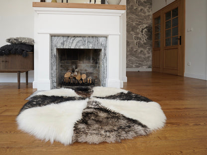 GIANT SHEEPSKIN Round White Throw Genuine leather Sheep Skin 51" Decorative Amazing Genuine Natural Round Sheepskin Rug - Thick Creamy