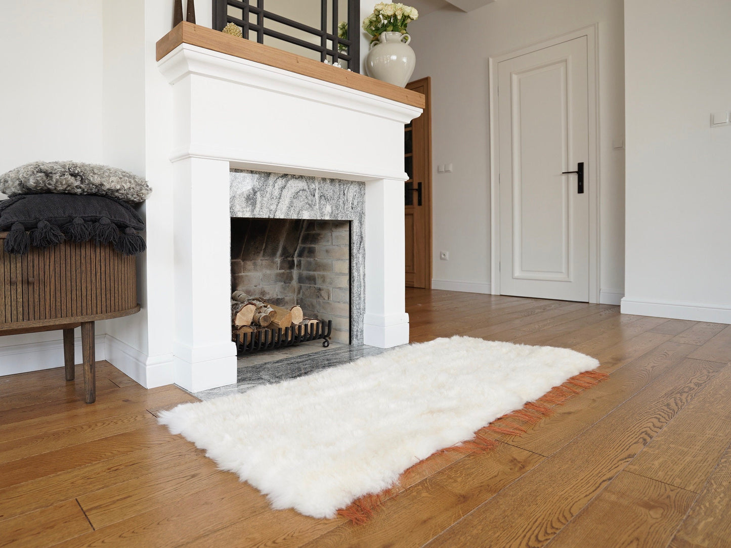 Carpet is hand-woven from sheepskin  Decorative rug Natural comfy, cozy, hair is very thick, shiny !