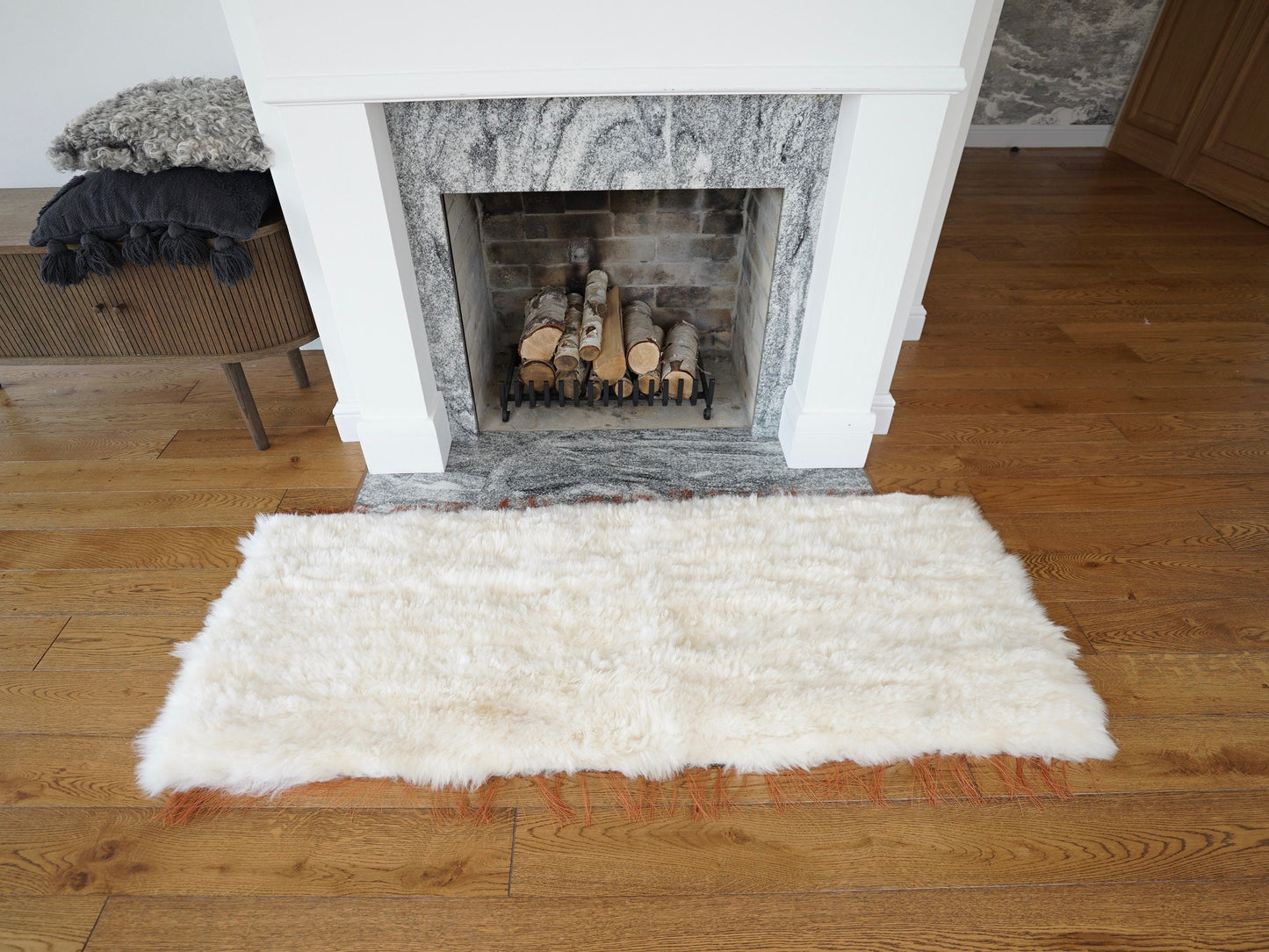 Carpet is hand-woven from sheepskin  Decorative rug Natural comfy, cozy, hair is very thick, shiny !