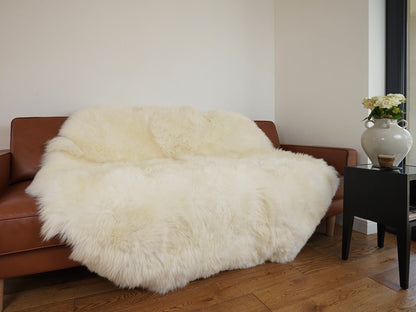 GIANT SHEEPSKIN Round White Throw Genuine leather Sheep Skin 74" Decorative Amazing Genuine Natural Round Sheepskin Rug - Thick Creamy