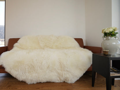 GIANT SHEEPSKIN Round White Throw Genuine leather Sheep Skin 74" Decorative Amazing Genuine Natural Round Sheepskin Rug - Thick Creamy