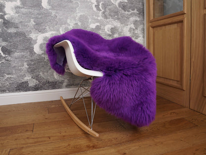 SHEEPSKIN  Violet  Throw Genuine leather Sheep Skin Dyed Decorative rug  comfy, cozy, hair is very thick, shiny !