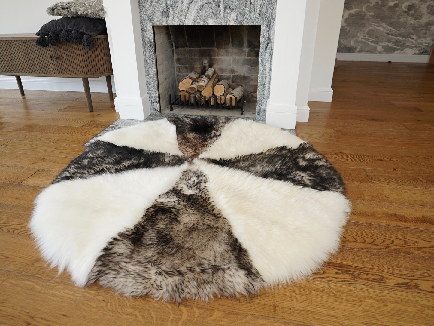 GIANT SHEEPSKIN Round White Throw Genuine leather Sheep Skin 51" Decorative Amazing Genuine Natural Round Sheepskin Rug - Thick Creamy