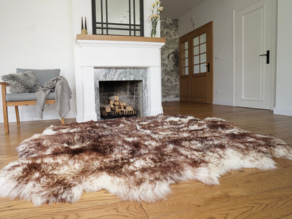 Rug SEXTO SHEEPSKIN MouflonThrow Genuine Leather Sheep Skin Decorative rug - White, Brown comfy, cozy, natural very thick!