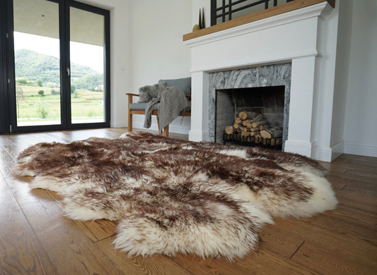 Rug SEXTO SHEEPSKIN MouflonThrow Genuine Leather Sheep Skin Decorative rug - White, Brown comfy, cozy, natural very thick!