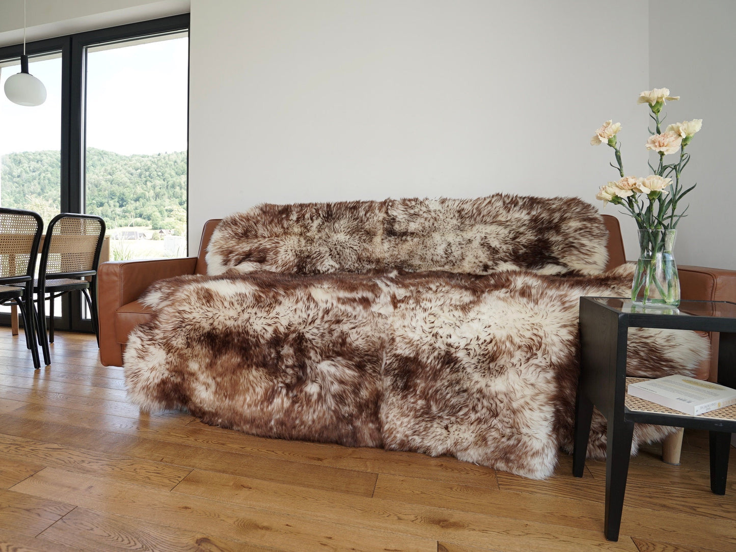 Rug SEXTO SHEEPSKIN MouflonThrow Genuine Leather Sheep Skin Decorative rug - White, Brown comfy, cozy, natural very thick!