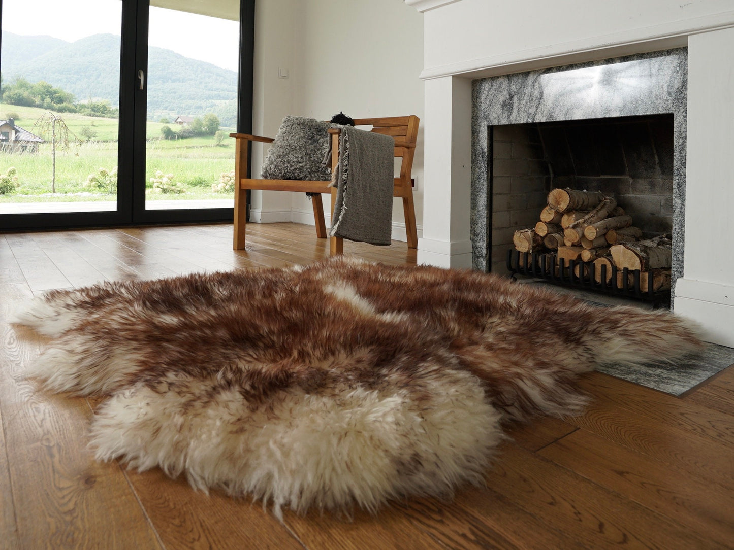 GIANT SHEEPSKIN Double XXL Mouflon brown Throw Genuine leather Sheep Skin 48" x 48" Decorative rug Natural comfy, cozy