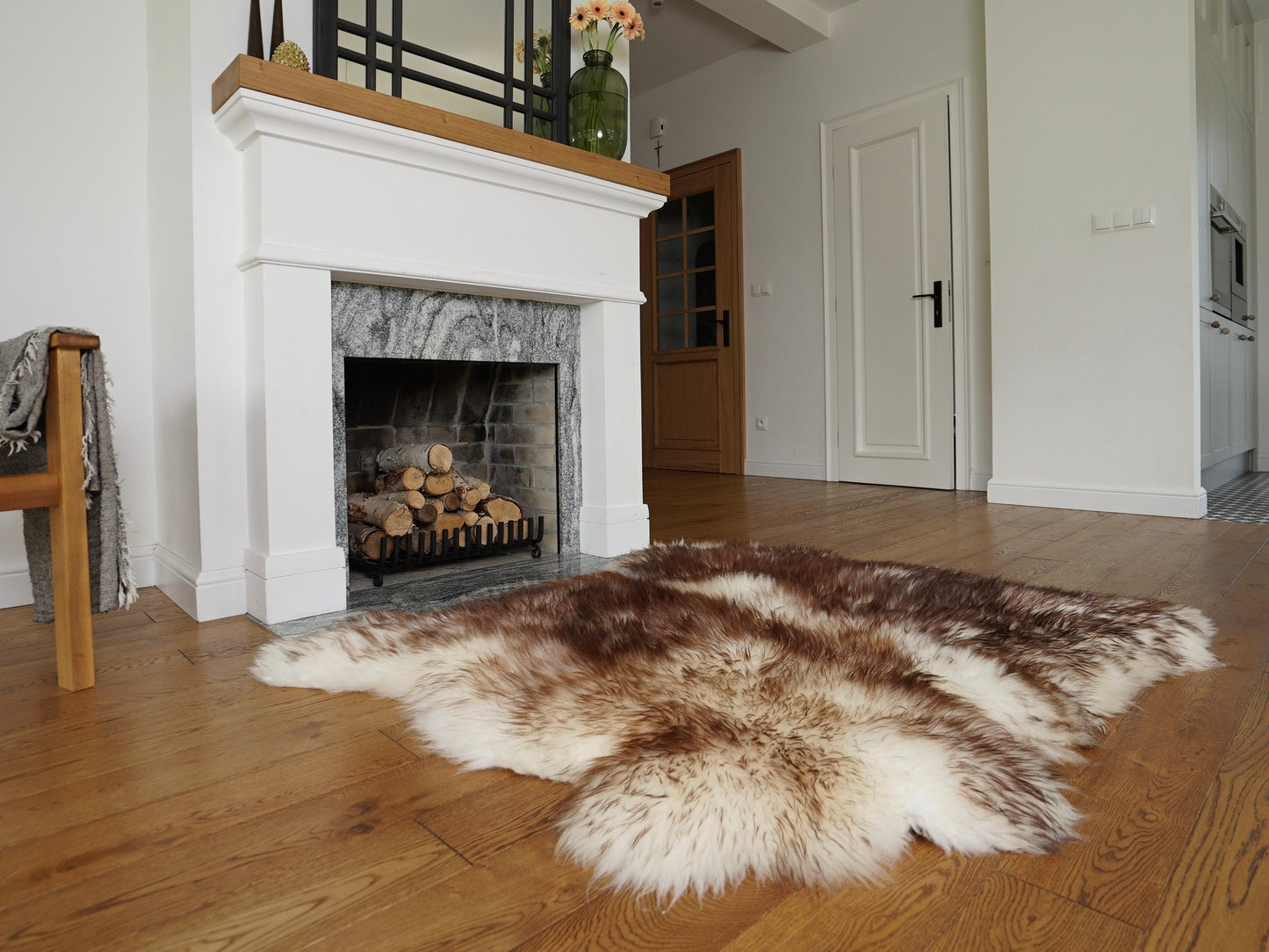 GIANT SHEEPSKIN Double XXL Mouflon brown Throw Genuine leather Sheep Skin 48" x 48" Decorative rug Natural comfy, cozy