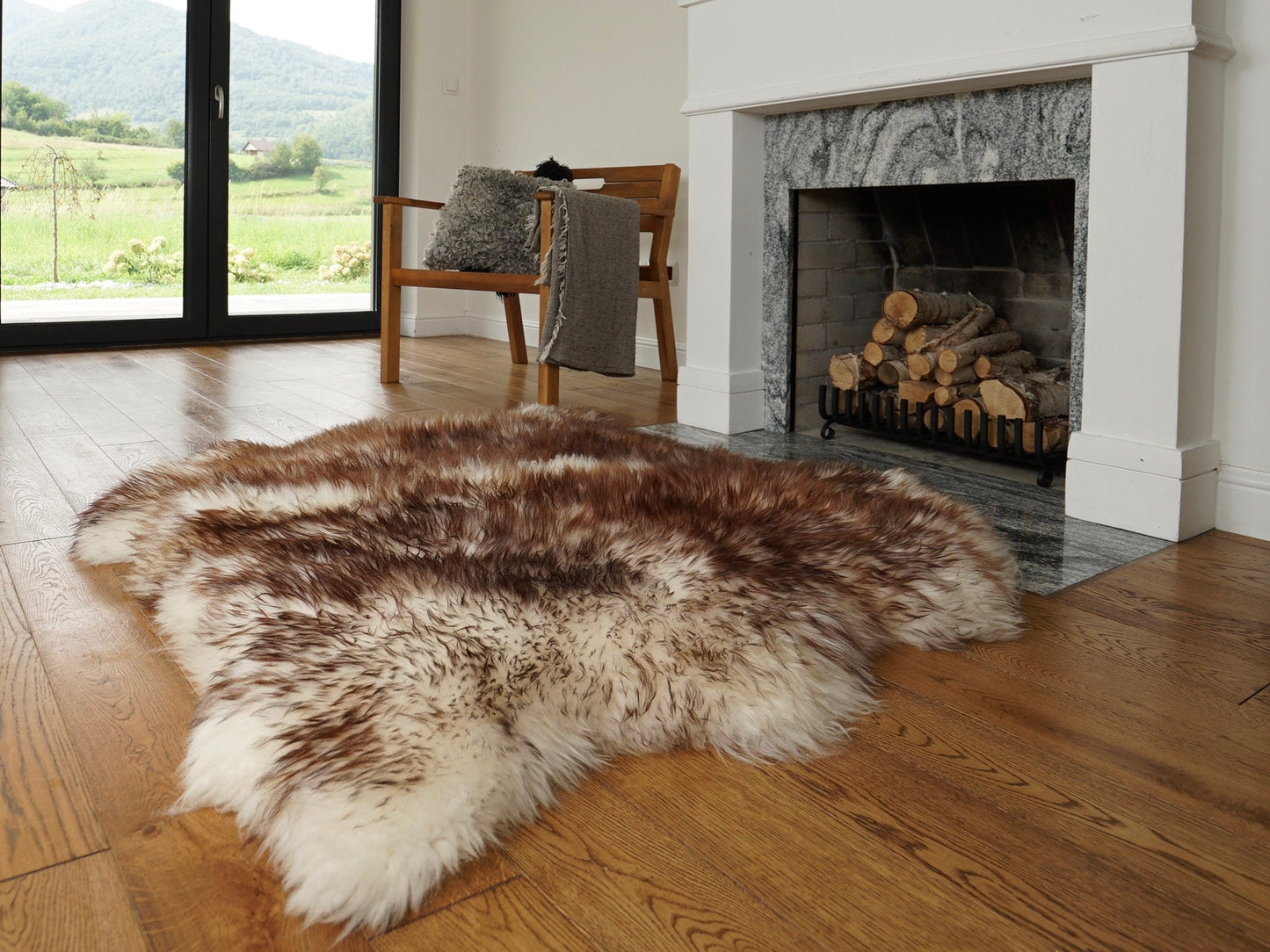 GIANT SHEEPSKIN Double XXL Mouflon brown Throw Genuine leather Sheep Skin 48" x 48" Decorative rug Natural comfy, cozy