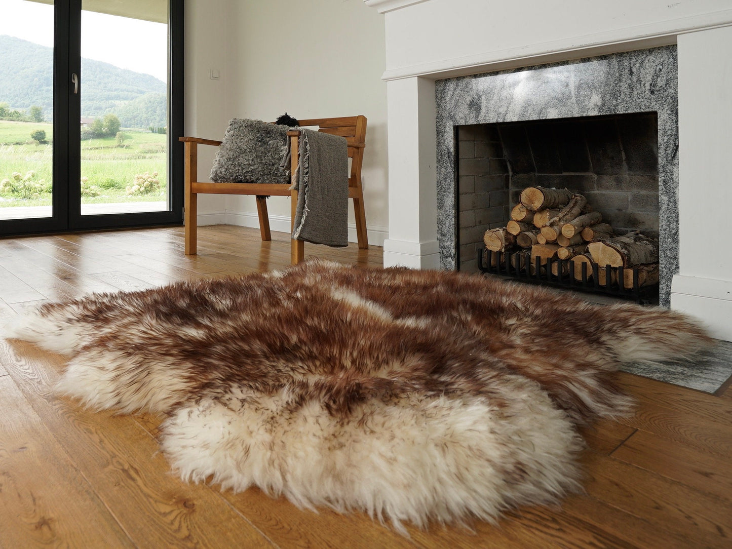 GIANT SHEEPSKIN Double XXL Mouflon brown Throw Genuine leather Sheep Skin 48" x 48" Decorative rug Natural comfy, cozy