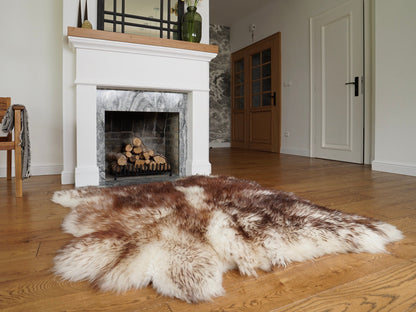 GIANT SHEEPSKIN Double XXL Mouflon brown Throw Genuine leather Sheep Skin 48" x 48" Decorative rug Natural comfy, cozy