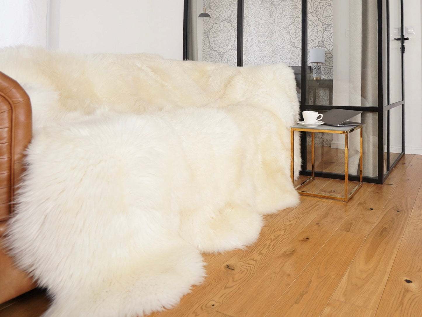 GIANT FUR RUG Eight sheepskin white throw genuine Leather Sheep Skin Decorative rug - White comfy, cozy, natural very thick!