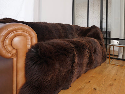 GIANT RUG Eight SHEEPSKIN Brown Throw Genuine Leather Sheep Skin Decorative rug - Brown comfy, cozy, natural very thick!