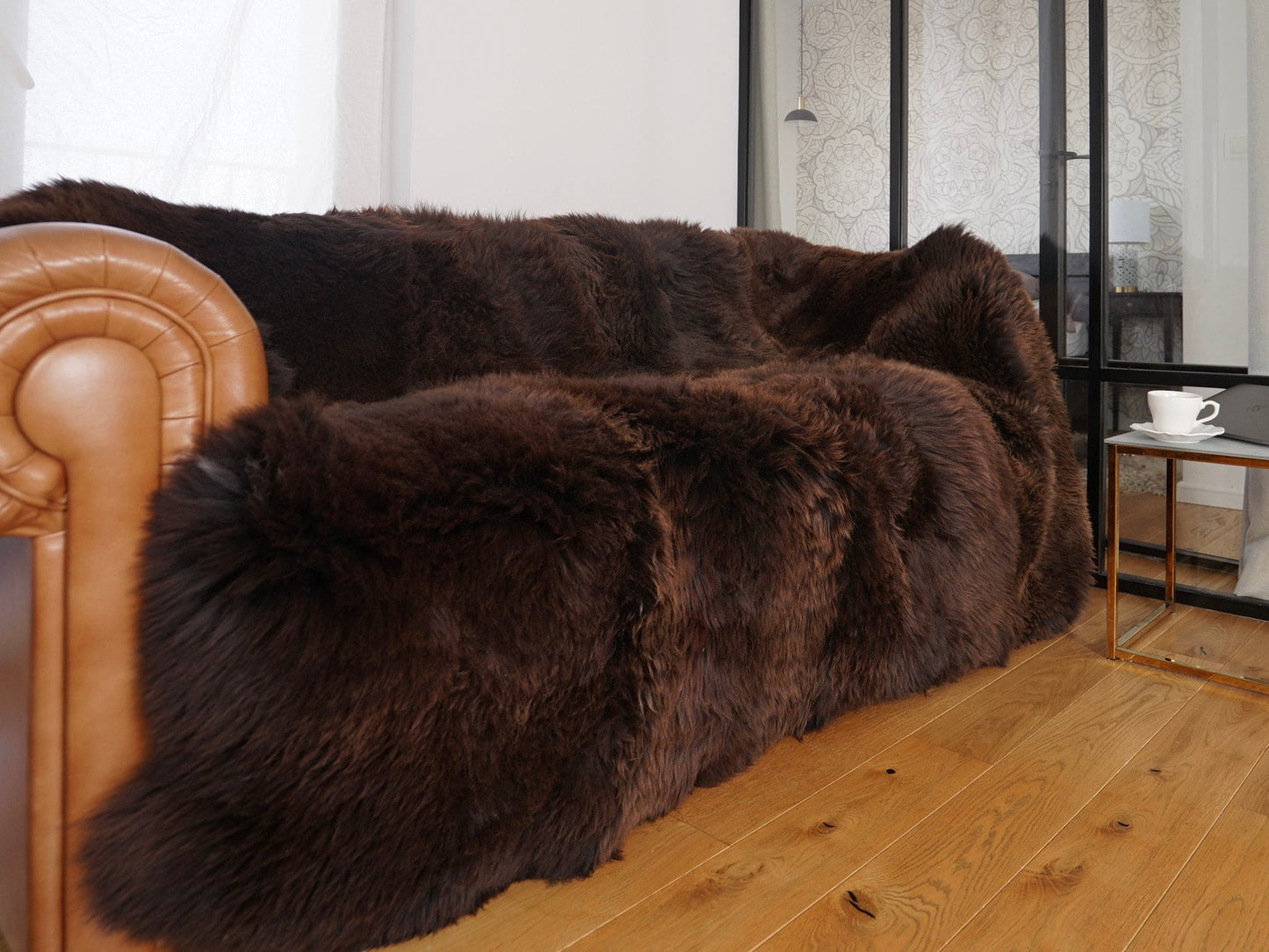 GIANT RUG Eight SHEEPSKIN Brown Throw Genuine Leather Sheep Skin Decorative rug - Brown comfy, cozy, natural very thick!