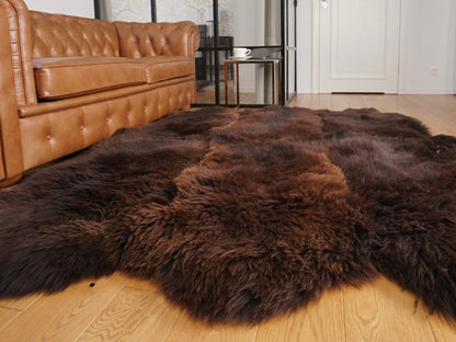 GIANT RUG Sexto SHEEPSKIN Six 80" x 70" Brown Throw Genuine Leather Sheep Skins Decorative rug - White comfy, cozy,  Throw Rugs Carpet