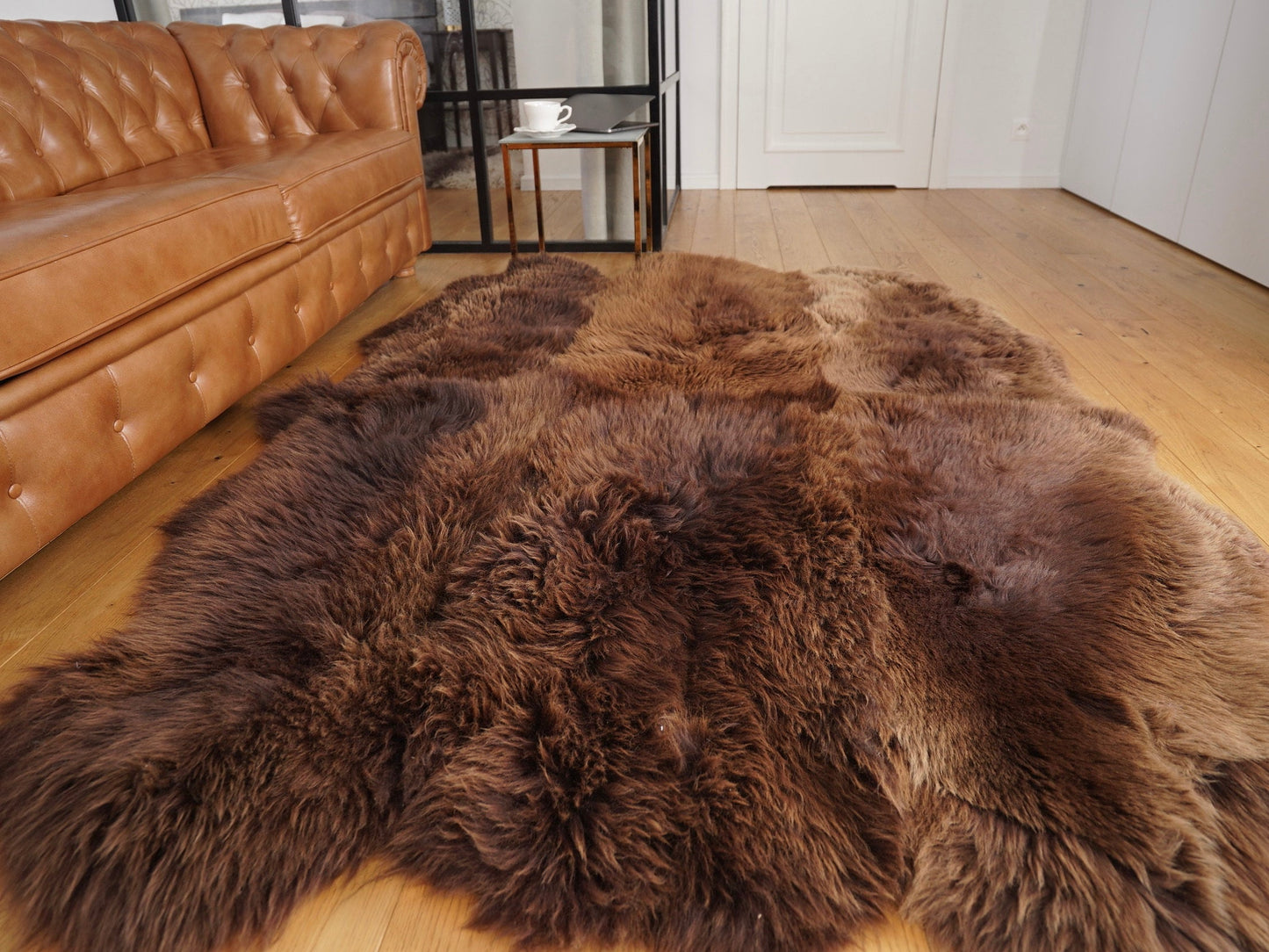 GIANT RUG Sexto SHEEPSKIN Six 80" x 70" Brown Throw Genuine Leather Sheep Skins Decorative rug comfy, cozy, Throw Rugs Carpet gold tones