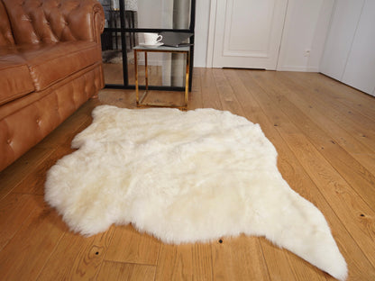 Lamb SHEEPSKIN Double White Young Sheep Skin 45" x 45" short hair very cozy, hair is very thick, shiny, fluffy, nice in touch.