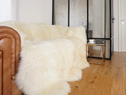 GIANT FUR RUG Eight sheepskin white throw genuine Leather Sheep Skin Decorative rug - White comfy, cozy, natural very thick!