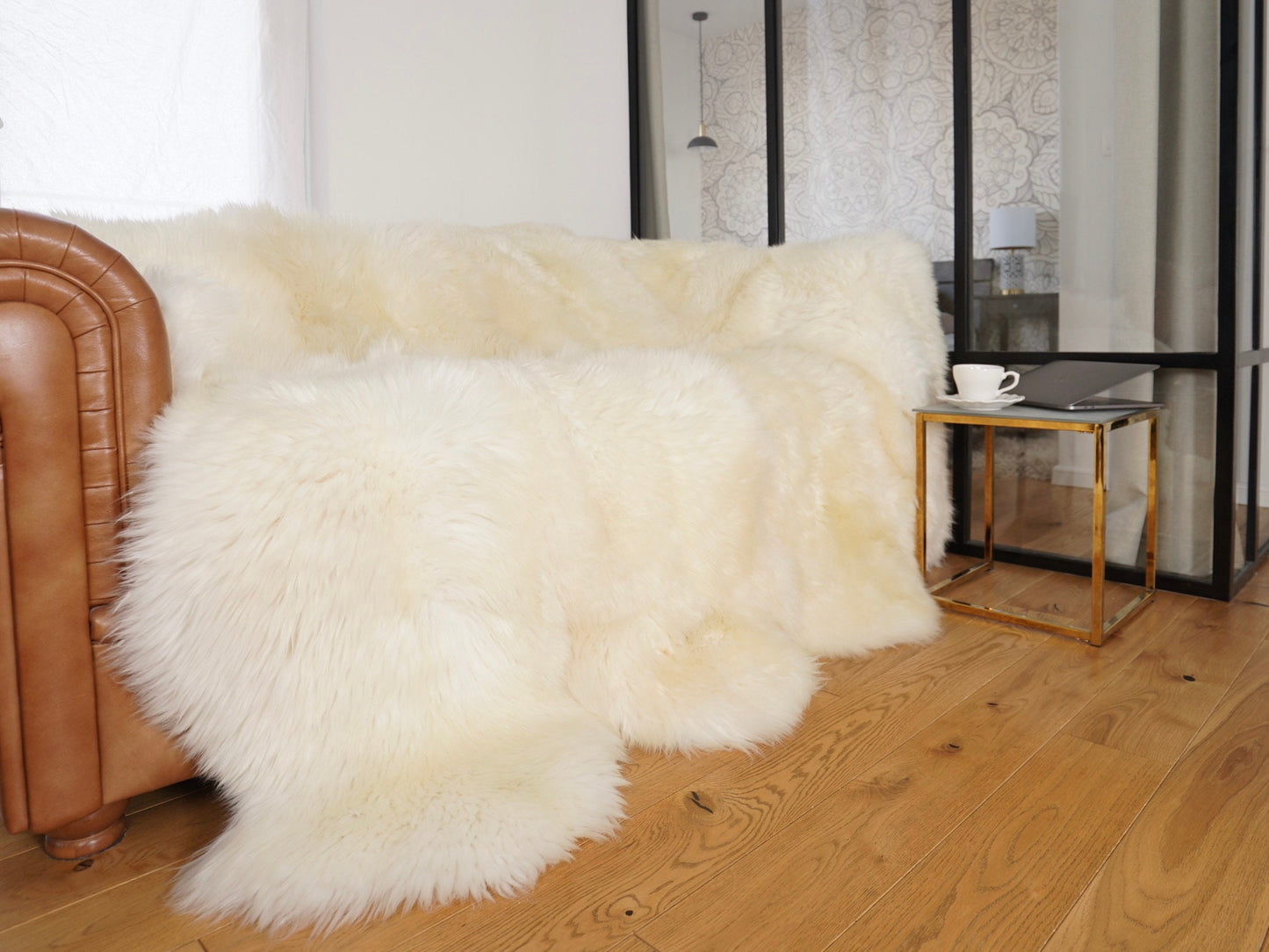 GIANT FUR RUG Eight sheepskin white throw genuine Leather Sheep Skin Decorative rug - White comfy, cozy, natural very thick!