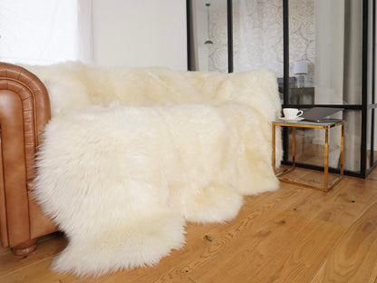 GIANT FUR RUG Eight sheepskin white throw genuine Leather Sheep Skin Decorative rug - White comfy, cozy, natural very thick!