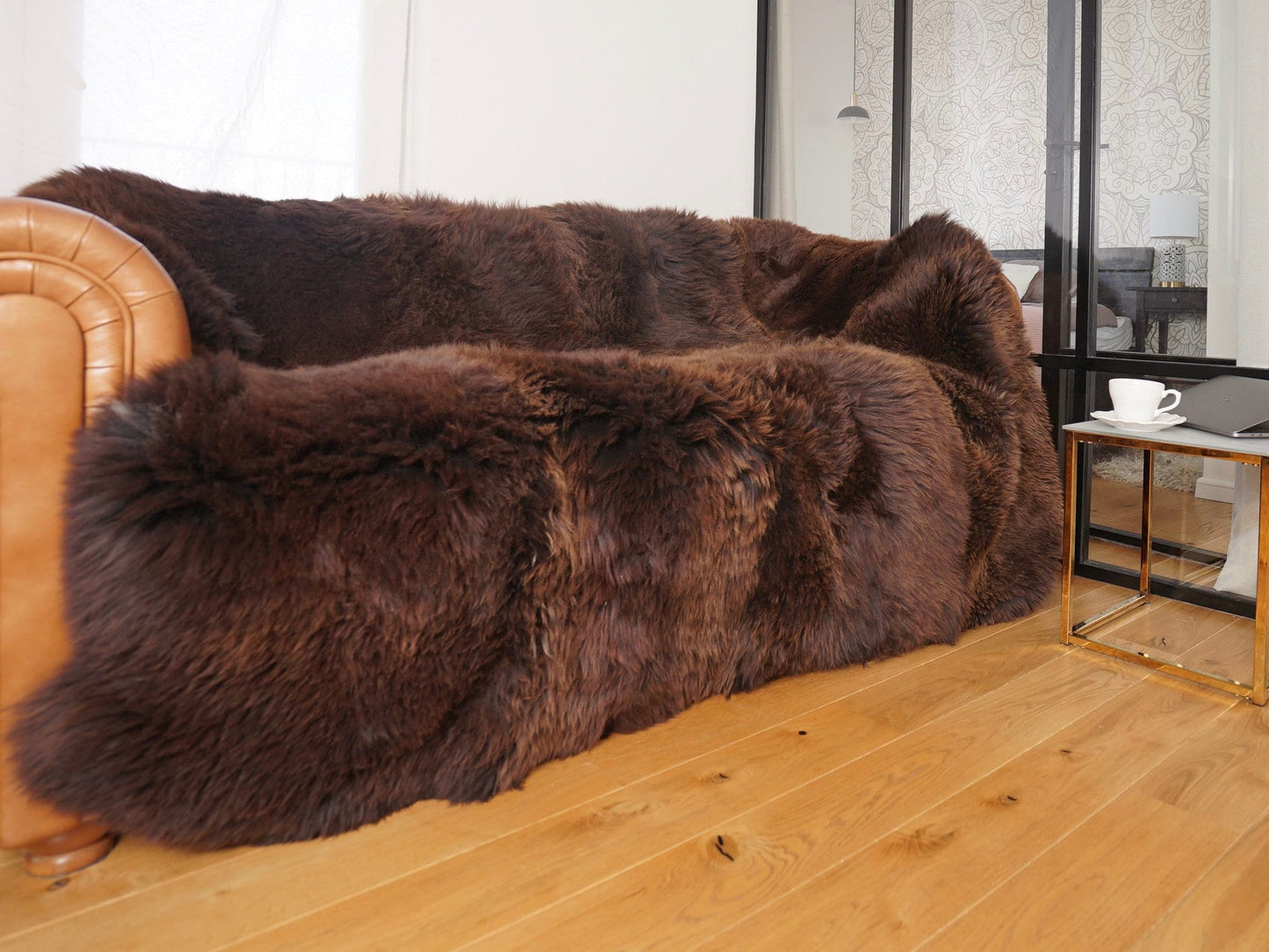 GIANT RUG Eight SHEEPSKIN Brown Throw Genuine Leather Sheep Skin Decorative rug - Brown comfy, cozy, natural very thick!