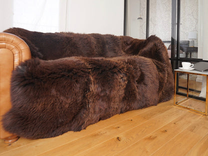 GIANT RUG Eight SHEEPSKIN Brown Throw Genuine Leather Sheep Skin Decorative rug - Brown comfy, cozy, natural very thick!