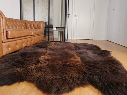 GIANT RUG Sexto SHEEPSKIN Six 80" x 70" Brown Throw Genuine Leather Sheep Skins Decorative rug - White comfy, cozy,  Throw Rugs Carpet