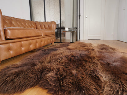 GIANT RUG Sexto SHEEPSKIN Six 80" x 70" Brown Throw Genuine Leather Sheep Skins Decorative rug comfy, cozy, Throw Rugs Carpet gold tones