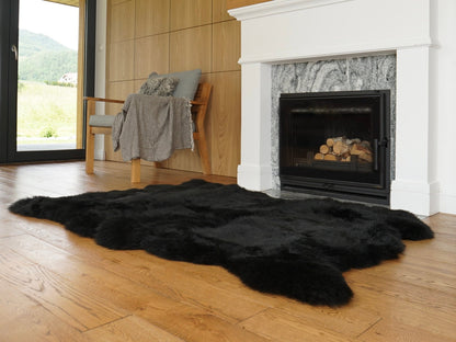 GIANT SHEEPSKIN Triple XXL Black Throw Genuine leather Sheep Skin 64" x 46" Decorative rug Natural comfy,cozy, hair is very thick