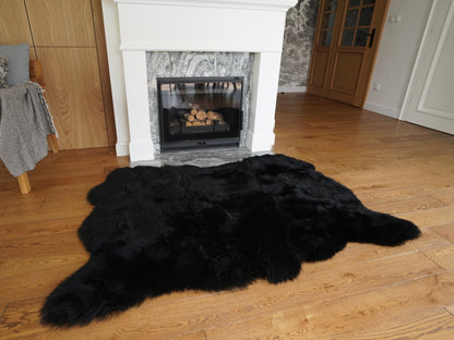 GIANT SHEEPSKIN Triple XXL Black Throw Genuine leather Sheep Skin 64" x 46" Decorative rug Natural comfy,cozy, hair is very thick