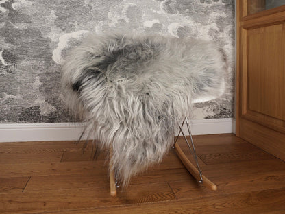 SHEEPSKIN ICELANDIC Grey DZ11 White Xxl Throw Genuine leather Sheep Skin  Decorative rug  Gray comfy, cozy, hair is very thick, shiny !