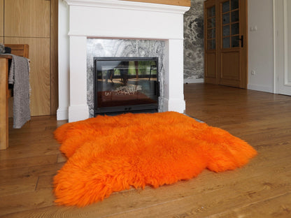 GIANT SHEEPSKIN  Double XXL Orange Throw Genuine leather Sheep Skin 46 "x 46"  Decorative rug Natural comfy, hair is very thick, shiny !