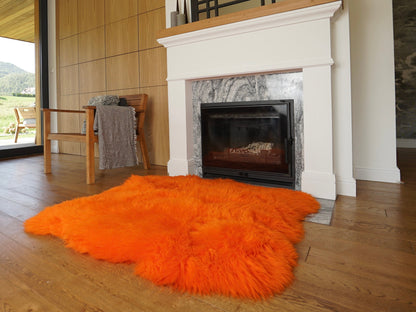 GIANT SHEEPSKIN  Double XXL Orange Throw Genuine leather Sheep Skin 46 "x 46"  Decorative rug Natural comfy, hair is very thick, shiny !