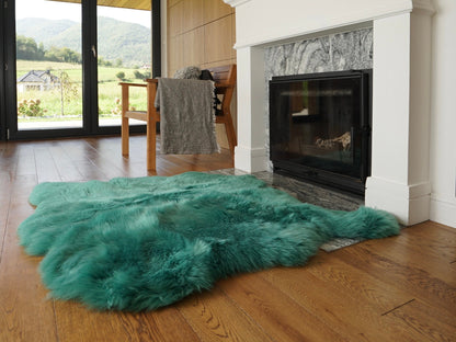 GIANT SHEEPSKIN  Double XXL Aqua Throw Genuine leather Sheep Skin 46 "x 46"  Decorative rug Natural comfy, hair is very thick, shiny !