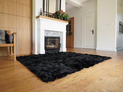 Genuine Toscana Lamb Sheepskin Throw Blanket Rug Black Bed Spread Sofa Throw Gray Rug Black Rug Large Rug