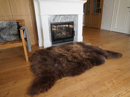 GIANT SHEEPSKIN Triple XXL Brown Throw Genuine leather Sheep Skin 64" x 46" Decorative rug Natural comfy,cozy, hair is very thick, shiny !