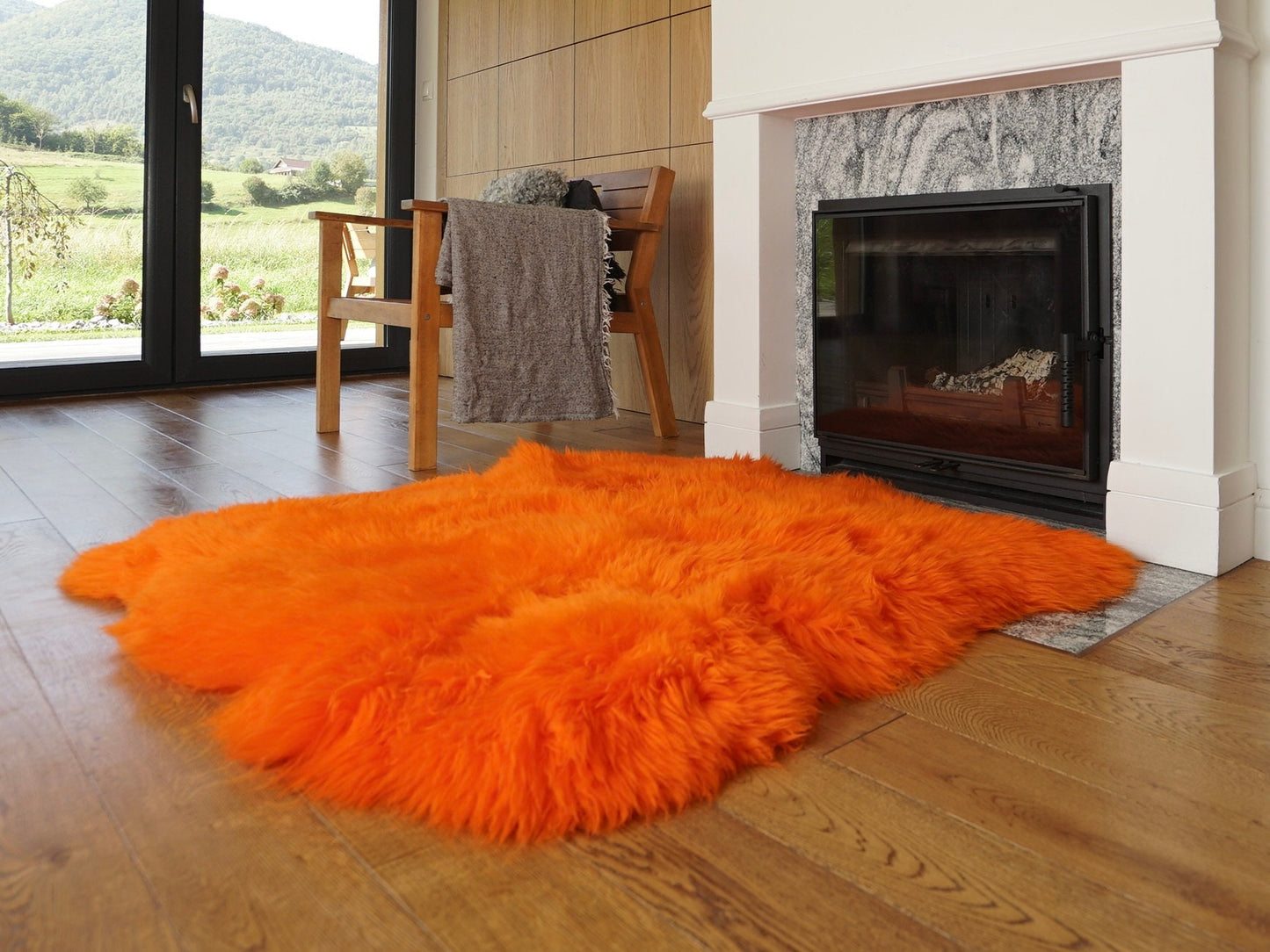 GIANT SHEEPSKIN  Double XXL Orange Throw Genuine leather Sheep Skin 46 "x 46"  Decorative rug Natural comfy, hair is very thick, shiny !