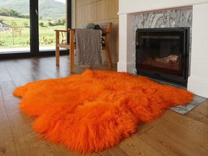 GIANT SHEEPSKIN  Double XXL Orange Throw Genuine leather Sheep Skin 46 "x 46"  Decorative rug Natural comfy, hair is very thick, shiny !