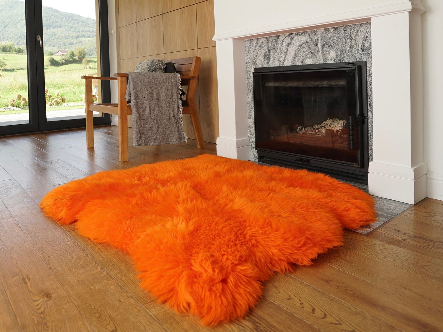 GIANT SHEEPSKIN  Double XXL Orange Throw Genuine leather Sheep Skin 46 "x 46"  Decorative rug Natural comfy, hair is very thick, shiny !