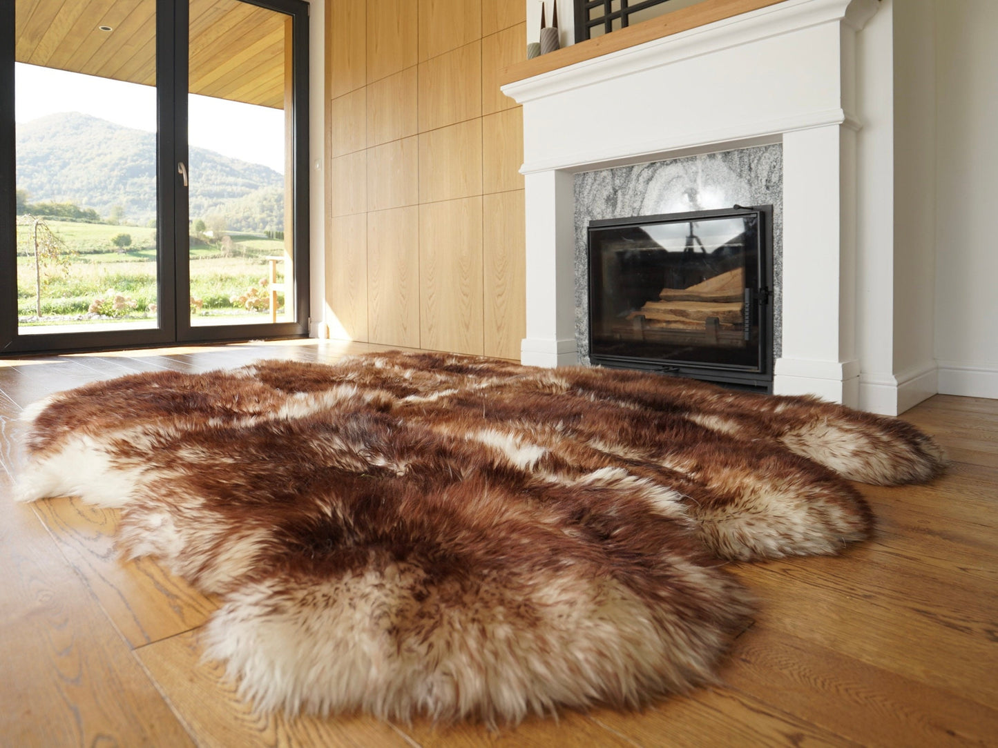 Rug EIGHT SHEEPSKIN MouflonThrow Genuine Leather Sheep Skin Decorative rug - White, Brown comfy, cozy, natural very thick!