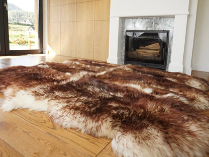 Rug EIGHT SHEEPSKIN MouflonThrow Genuine Leather Sheep Skin Decorative rug - White, Brown comfy, cozy, natural very thick!