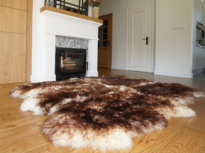 Rug EIGHT SHEEPSKIN MouflonThrow Genuine Leather Sheep Skin Decorative rug - White, Brown comfy, cozy, natural very thick!