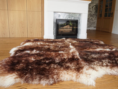 Rug EIGHT SHEEPSKIN MouflonThrow Genuine Leather Sheep Skin Decorative rug - White, Brown comfy, cozy, natural very thick!