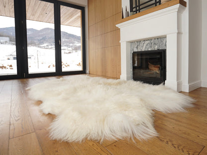 GIANT Rug FOUR Icelandic SHEEPSKIN White Throw Genuine Leather Sheep Skin Decorative rug - White comfy, cozy, natural very thick!