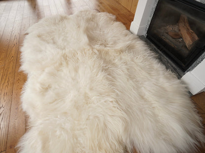 GIANT Rug FOUR Icelandic SHEEPSKIN White Throw Genuine Leather Sheep Skin Decorative rug - White comfy, cozy, natural very thick!