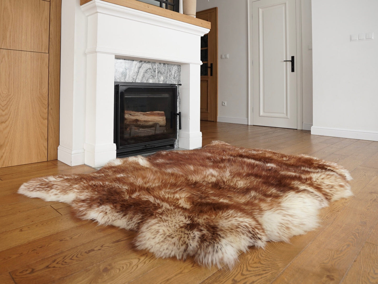 GIANT SHEEPSKIN Triple XXL Mouflon Throw Genuine leather Sheep Skin 64" x 46" Decorative rug Natural comfy,cozy, hair is very thick, shiny !